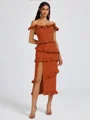 Sheath Bare Skuldre Volanger Te-Lengde Strekk Crêpe Brudepikekjoler