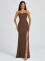 Sheath Spaghetti Plissert Gulvlengde Chiffong Brudepikekjoler