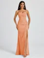 Sheath Spaghetti Plissert Gulvlengde Chiffong Brudepikekjoler