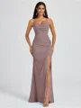 Sheath Spaghetti Plissert Gulvlengde Chiffong Brudepikekjoler