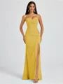 Sheath Spaghetti Plissert Gulvlengde Chiffong Brudepikekjoler