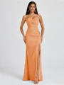 Sheath Spaghetti Plissert Gulvlengde Chiffong Brudepikekjoler