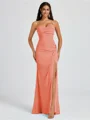 Sheath Spaghetti Plissert Gulvlengde Chiffong Brudepikekjoler