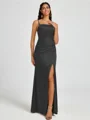 Sheath Spaghetti Plissert Gulvlengde Silkeeaktig Sateng Korsett Brudepikekjoler