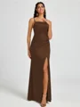 Sheath Spaghetti Plissert Gulvlengde Silkeeaktig Sateng Korsett Brudepikekjoler