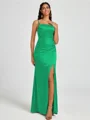 Sheath Spaghetti Plissert Gulvlengde Silkeeaktig Sateng Korsett Brudepikekjoler