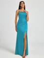 Sheath Spaghetti Plissert Gulvlengde Silkeeaktig Sateng Korsett Brudepikekjoler