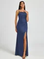 Sheath Spaghetti Plissert Gulvlengde Silkeeaktig Sateng Korsett Brudepikekjoler