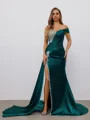 Sheath Sweetheart Rhinestone Court Train Silk Like Satin Dress