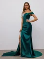 Sheath Sweetheart Rhinestone Court Train Silk Like Satin Dress
