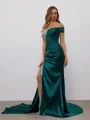 Sheath Sweetheart Rhinestone Court Train Silk Like Satin Dress
