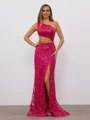Sheath En skuldret Paljett Sweep/Børste train Blonder Kjole