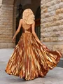 A-line kjole Halterneck Plissert Gulvlengde Metalllic Satin Kjole