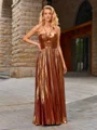 A-line kjole Halterneck Plissert Gulvlengde Metalllic Satin Kjole