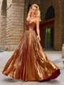 A-line kjole Halterneck Plissert Gulvlengde Metalllic Satin Kjole