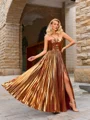 A-line kjole Halterneck Plissert Gulvlengde Metalllic Satin Kjole