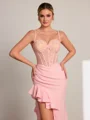 Sheath Spaghetti Applikasjoner Blonder Gulvlengde Strekk Crepe Korsett Kjole