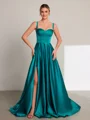 A-line kjole Stropper Gulvlengde Satin Kjole
