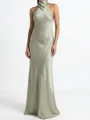 Sheath Halterneck Bue Gulvlengde Silkeeaktig Sateng Brudepikekjoler