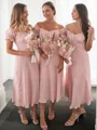 A-line kjole Sweetheart Te-Lengde Chiffong Brudepikekjoleres Med Volanger