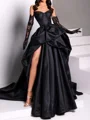 A-line kjole Sweetheart Plissert Kapell Slep Satin Kjole