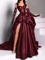 A-line kjole Sweetheart Plissert Kapell Slep Satin Kjole
