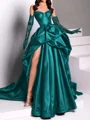 A-line kjole Sweetheart Plissert Kapell Slep Satin Kjole