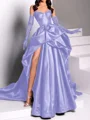 A-line kjole Sweetheart Plissert Kapell Slep Satin Kjole
