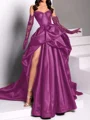 A-line kjole Sweetheart Plissert Kapell Slep Satin Kjole