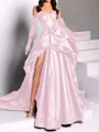 A-line kjole Sweetheart Plissert Kapell Slep Satin Kjole