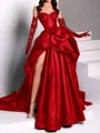 A-line kjole Sweetheart Plissert Kapell Slep Satin Kjole