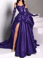 A-line kjole Sweetheart Plissert Kapell Slep Satin Kjole