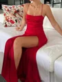 Sheath Spaghetti Plissert Ankel-Lengde Silkeeaktig Sateng Kjole