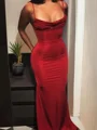 Sheath Spaghetti Gulvlengde Spandex Ballkjole Med Volanger
