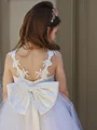 A-line kjole Sweetheart Gulvlengde Tyll Blomsterjente Kjolees Med Bue