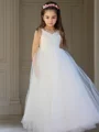 A-line kjole Sweetheart Gulvlengde Tyll Blomsterjente Kjolees Med Bue