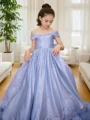 Ballkjole/Prinsesse Bare Skuldre Bane-tog Blomsterjente Kjolees Med Bue