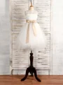 A-line kjole Scoop Te-Lengde Tyll Blomsterjente Kjolees Med Belte/Sash