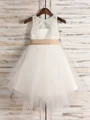 A-line kjole Scoop Te-Lengde Tyll Blomsterjente Kjolees Med Belte/Sash