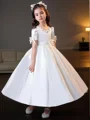 A-line kjole Juvel Te-Lengde Satin Blomsterjente Kjolees Med Belte/Sash