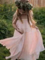 Imperium Spaghetti Gulvlengde Chiffong Blomsterjente Kjolees Med Belte/Sash