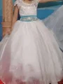 Ballkjole/Prinsesse Scoop Gulvlengde Organza Blomsterjente Kjolees Med Belte/Sash