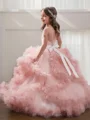 Ballkjole/Prinsesse Juvel Gulvlengde Tyll Blomsterjente Kjolees Med Rhinen Stein