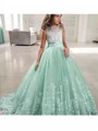Ballkjole/Prinsesse Juvel Sweep/Børste train Tyll Blomsterjente Kjolees Med Blonder