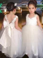 Ballkjole/Prinsesse Sweetheart Gulvlengde Tyll Blomsterjente Kjolees Med Bue
