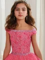 Ballkjole/Prinsesse Bare Skuldre Gulvlengde Tyll Blomsterjente Kjolees Med Profilering