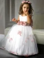 A-line kjole Scoop Gulvlengde Tyll Blomsterjente Kjolees Med Belte/Sash