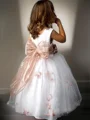 A-line kjole Scoop Gulvlengde Tyll Blomsterjente Kjolees Med Belte/Sash