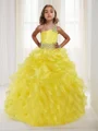 Ballkjole/Prinsesse En skuldret Gulvlengde Organza Blomsterjente Kjolees Med Profilering