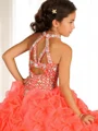 Ballkjole/Prinsesse Halterneck Gulvlengde Organza Blomsterjente Kjolees Med Profilering